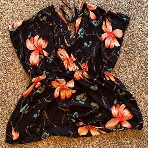 Navy Hawaiian Flower blouse